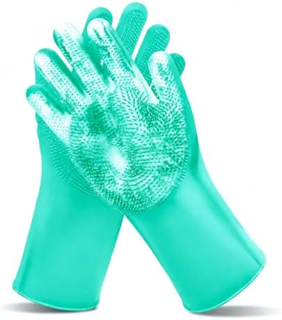 Pet Grooming Gloves—Dog Washing Gloves with High-Density Teeth, Dog Bath Scrubber with Enhanced Five Finger Design, Silicone Gloves for Dogs and Cats Bathing, Massage (Turquoise)