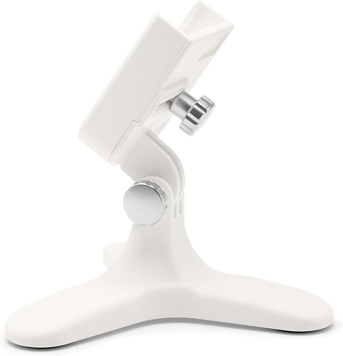 WeatherTech DeskFone in White - Adjustable, Universal Cell Phone Holder Mount Stand for Desk, Counter, Table - Tripod Design for iPhone & Smartphone Charging - Silver Metal Knobs
