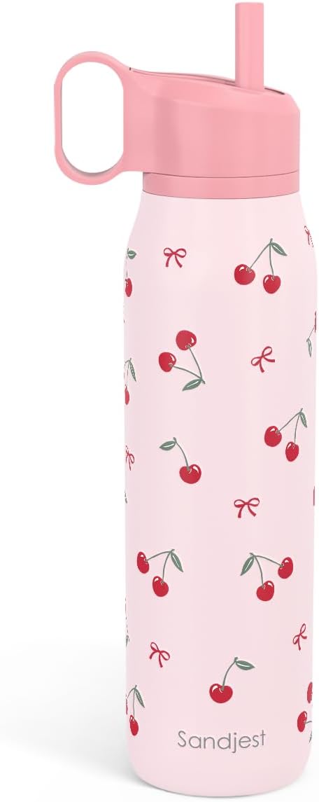 Cherry Water Bottle with Twist Lid Insulated Stainless Steel 20oz, Travel Water Bottles for Sports & Gym, Gift for Women Girfriend Birthday Christmas