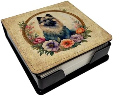 Caroline's Treasures Keeshond and Flowers PU Leather Note Paper Holder with Artist-Designed Cover, Desk Accessory, Office Gift