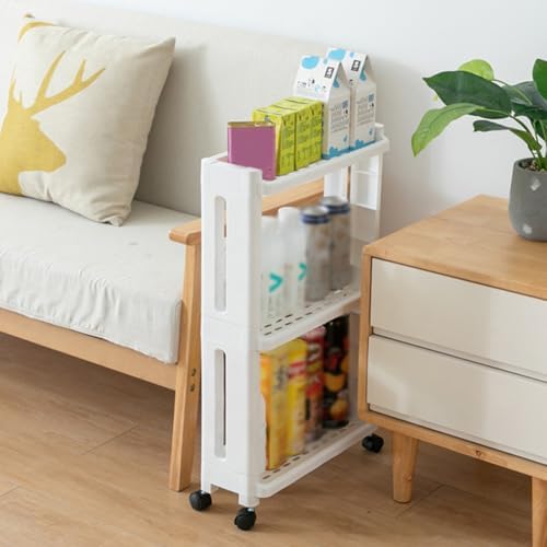 Gap Storage Tower 3-Tier PP Slide out Rack for Narrow Spaces | Movable White Design, Home or Kitchen Use, Bath and PET Supply Organizer, Practical Slim Cupboard Solution