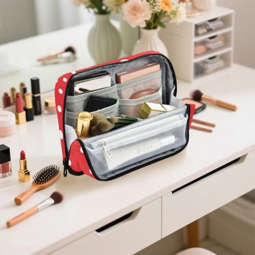 White Polka Dot Red Pencil Case for Kids Girls Boys | Large Pencil Pouch Pen Bag Holder with Big Capacity