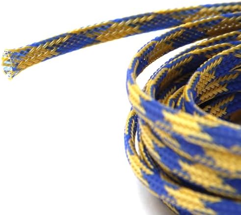 Jutagoss PET Expandable Braided Cable Sleeve, 16.4ft - 3/16 inch Blue Yellow Cable Management Sleeve, Wire Loom Tube Cord Protector for USB Cable, Power Cord, Audio Video and More, 1Pc