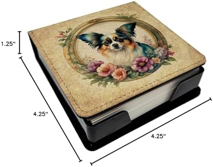 Caroline's Treasures Papillon and Flowers PU Leather Note Paper Holder with Artist-Designed Cover, Desk Accessory, Office Gift