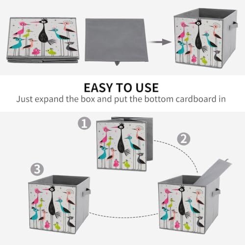Colorful Birds Storage Bin with Handles, Oxford Fabric Foldable Storage Cube Organizer for Clothes, Towels, Bedroom, Living Room, Home Organization
