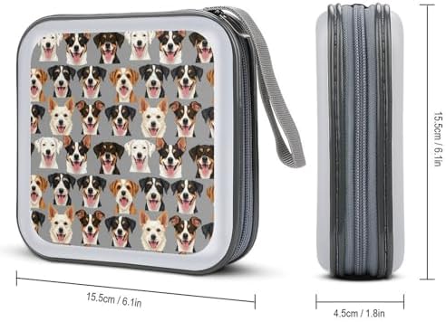 Hard Plastic Protective CD Case Puppy Dog, 40-Disc Capacity Storage Binder with Zipper, Portable Organizer for Home Office
