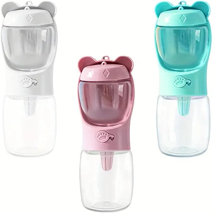 Outdoor Water Bottle for a Dog, Portable pet Water Bottle with Food Container, Leak Proof Dog Travel Water Bottle, Dog Water Bottle for Outdoor Walking and Hiking (Pink, 18.6 OZ)