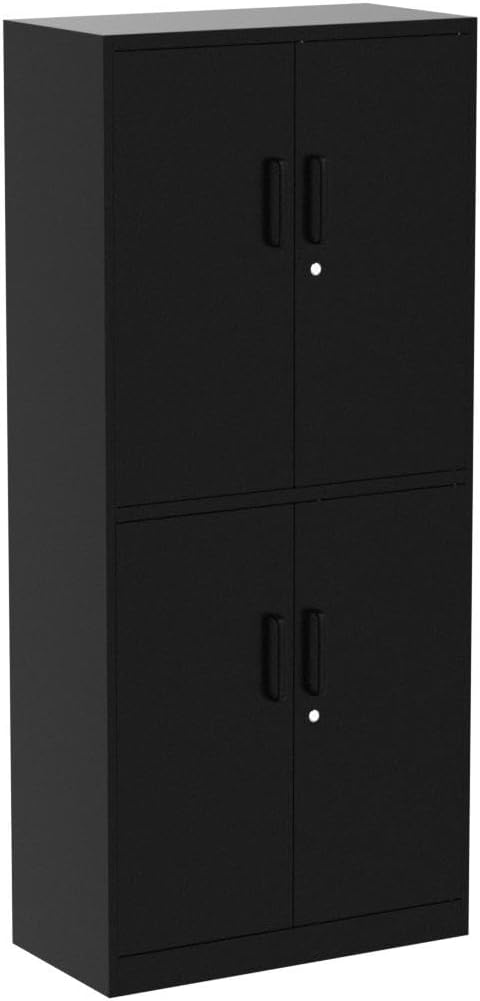 Metal Storage Locking Cabinet with 4 Doors and 2 Adjustable Shelves,71" Lockable Garage Tall Steel Cabinet,for Home Office,Living Room,Pantry,Gym,Commercial Storage (Black)