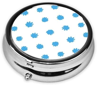 Round Pill Container, 3-Compartment Mini Organizer, Sturdy Metal Case for Medicine, Travel Pill Holder Purse Pocket Essential, Light Blue Animal Cow Print