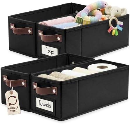 DECOMOMO Narrow Storage Bins, Small Basket with Handles (Black, 4 Pack)