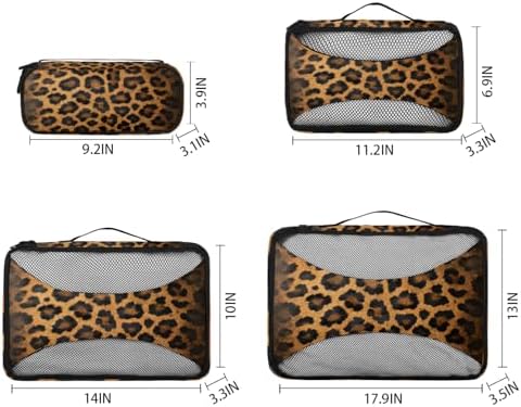 Leopard Print 4 Set Packing Cubes Luggage Organizer Bags for Travel Accessories and Essentials, Wild Safari Skin Pattern