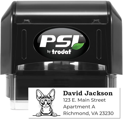 Devon Rex Cat Custom Address Stamp for Art Supplies & Mail | Personalized Handcrafted Return Address Rubber Stamper with Feline Design | Unique Postal Marking Gift for Cat Lovers 7/8 x 2-1/4