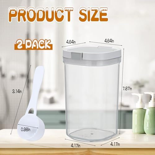 2 Pack Bath Salt Jar with Pop-Up Airtight Lid and Scoop, 1.8L Plastic Airtight Storage Canister Bathtub Accessories for Bathroom Salt, Flour, Candy, Tea