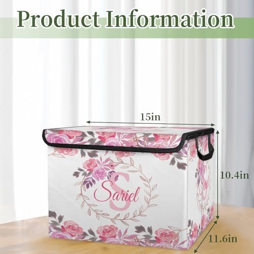 Pink Storage Bin with Lid Personalized Storage Baskets for Organizing Foldable Closet Organizers with Handles,Cute Basket for Boys Girls for Clothes Blanket Pet Dog Toy Basket Storage (2 Pack)