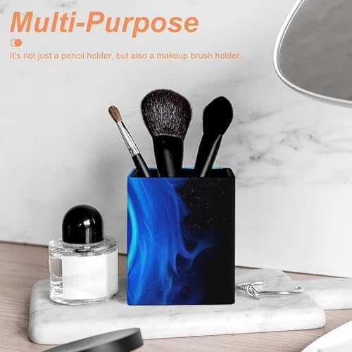 Fashion Office Pen Holder Unisex Durable Desktop Storage For Stationery & Tools Blue Fire Flame Dragon