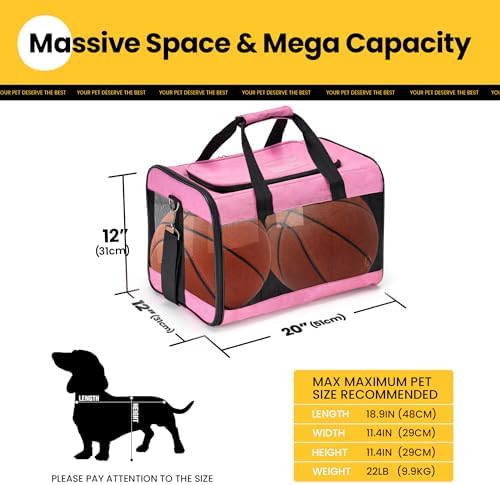 Conlun Dog Carrier Soft Sided, Large Cat Carrier up to 20 Lbs,Pink L | with Inner Safety Leash, Pet Transport Carrier for Large Cats and Medium Dog, Collapsible Puppy Carrier Bag