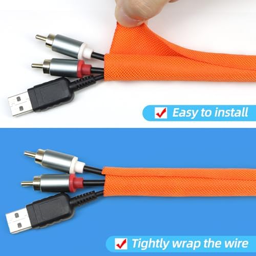 Automotive Wire Loom Tubing, Split Braided Cord Protectors from Pets No Chew, Flexible Cable Sleeve Cable Management for TV/Computer/Electric Wires (Orange, 1/2"-25ft)
