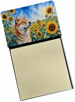 Caroline's Treasures Akita in Sunflowers Watercolor Sticky Note Holder Refillable Dispenser Desk Accessory 3x3 Pad Gift