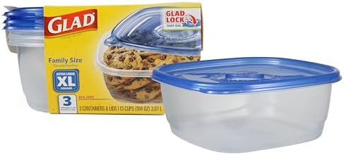Glad GladWare XL Square Food Storage Containers, 104 Oz, 3 Count | BPA-free, dishwasher-safe containers for leftovers, meal prep, and freezer storage; family-size capacity