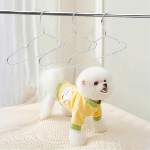 Mikinona 10pcs Steel Pet Clothing Hangers for Dog and Cat Apparel, Space-Saving Design with Sleek Silver Finish, Versatile Usage for Homes and Pet Shops, Small Size Coat Rack
