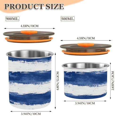 Blue Strips Coffee Canister with Lid Airtight Food Storage Containers 30oz Stainless Steel Canisters Kitchen Food Organizer for Beans, Cereal, Pasta, Flour, Sugar, Snacks