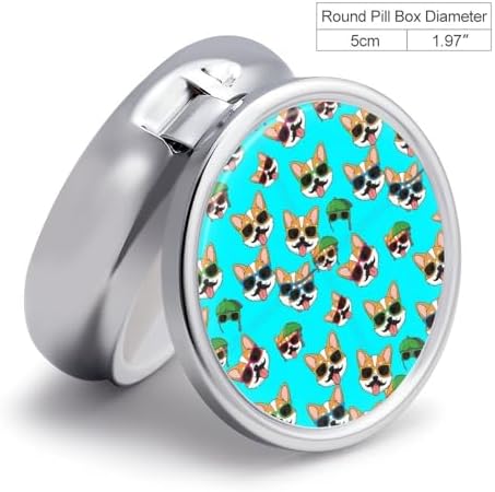 Round 3 Compartment Pill Container Cute Corgi Glasses, Cute Travel Pill Organizer for Purse Pocket Supplement Storage