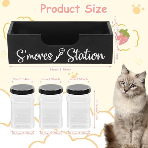 Wood Dog Treat Container with 3 Plastic Treat Jars, Large Capacity Dog Food Container, Multifunctional Pet Food Storage for Countertop