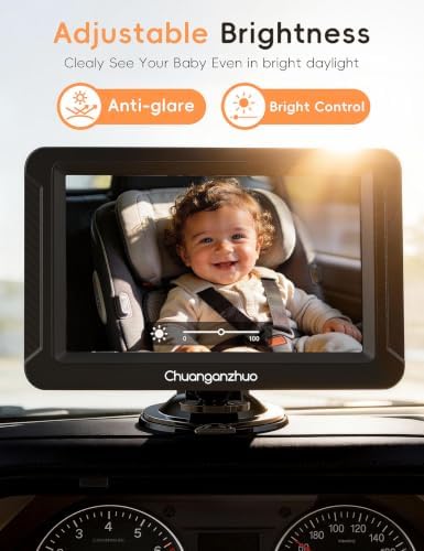 S100C Baby Car Camera USB Powered, Crystal Clear Auto IR Night Vision in Total Dark, Adjust Brightness & 1080P 5" IPS Monitor, 3X Zoom & 360° Rotating Backseat Camera for Rear or Forward-Facing Infant