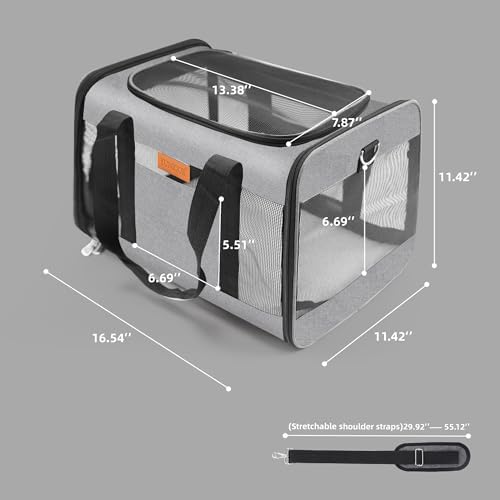 YUNIQUE Soft-Sided Cat & Dog Carrier for Pets Up to 15 Lbs, Airline Approved Collapsible Travel Puppy Carrier with Lightweight Fabric Design (Grey)