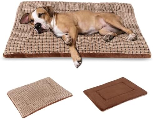 BVAGSS Dog Bed Mat,Reversible Crate Pad, Memory Foam Beds, Soft Warm Pet Cushion for Small Medium Dogs, Washable Pet Sleeping Mattress Kennel Bed Pad XH079 (42''x28''x1.6'',Brown)