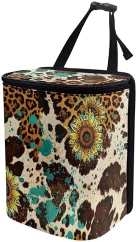Cow Sunflower Print Trash Bag for Car with Lid Multipurpose Trash Bin Waterproof Garbage Can Decoration Universal Car Interior Accessories