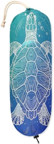 Pardick Summer Plastic Bag Holder Ocean Theme Sea Turtle Wall Mount Grocery Bag Holder Washable Plastic Bag Dispenser Garbage Bag Organizer for Home Kitchen Decor, Gifts for Women Mom Family Friends