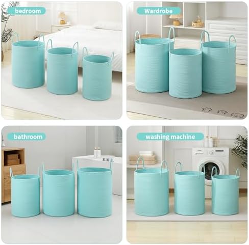 Laundry Basket Hamper Tall Rope Storage Woven for Blanket toys Dirty Clothes in Living Room Bathroom Bedroom (Cyan, 80L/21.3Gal)