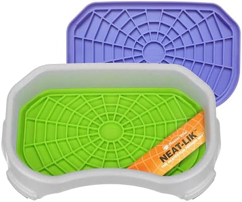 Neater Pets Neat-LIK Dog Lick Mat w/Mess-Proof Tray, Lick Mat for Dogs, Cats, Puppy, Reduces Anxiety & Boredom, Peanut Butter Slow Feeder, Interactive Treat Licking Pad (Purple & Green/Vanilla Bean)