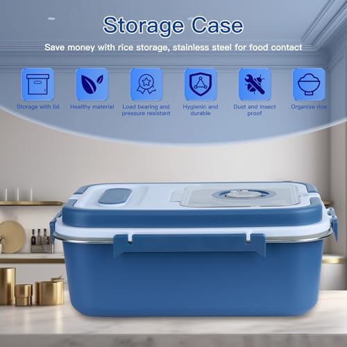Rice Storage Container Bin 15 lbs Stainless Steel Flour Storage Containers with Lid Rice Grain Kitchen Bucket Airtight Canister for Cereals Flour Sugar Tea Milk Wine Ice, Dry/Wet Food,Blue