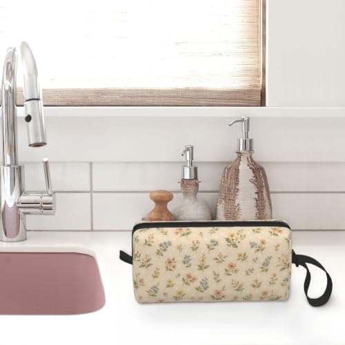 Small Floral Small Makeup Bag for Women, 600D Oxford Travel Pouch | Small Floral Cosmetic Pouch with Double-Sided Print and Foam Padding for Women, Travel, Gym, Weekend Trips and Daily