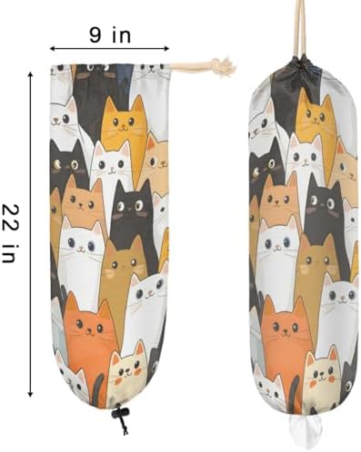 Pardick Plastic Bag Holder Cute Cartoon Cats Wall Mount Grocery Bag Holder Wasgable Plastic Bag Dispenser Garbage Bag Organizer for Home Kitchen Decor, Gifts for Women Mom Family Friends,A-1