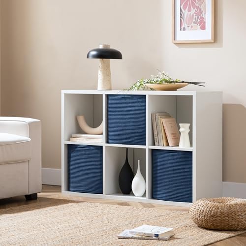 joybest 11inch Cube Storage Bins, Cotton Rope Woven Organizer Basket | Set of 4 Cube Bin Square Shelves Organizer Closet Storage, Nursery, Toy Organization, Navy Blue