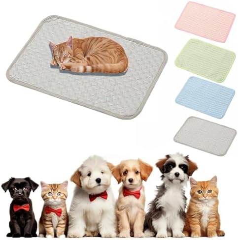 Pet Cooling Mat for Dogs and Cats, Ice Silk Self Cooling Pad for Summer, Washable Breathable Blanket for Travel Crate Car Seat, Portable Indoor Outdoor Bed for Large Medium Small Animals (XS grey)