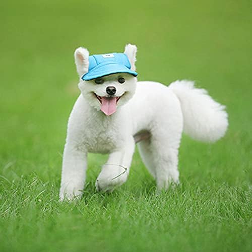 Leconpet Baseball Caps Hats with Neck Strap Adjustable Comfortable Ear Holes for Small Medium and Large Dogs in Outdoor Sun Protection (S, Blue)