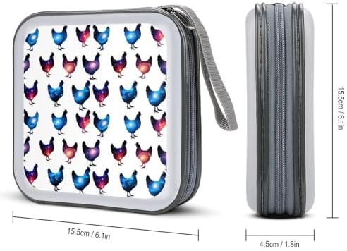 40-Capacity DVD CD Storage Wallet Chicken Lover Gifts Funny Rooster Chickens, Heavy-Duty Hard Shell Binder, Portable Organizer with Strap for Car Travel