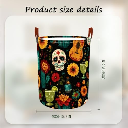 Laundry Basket 15.7x19.7 in Sugar Skull Floral Hamper for Bedroom