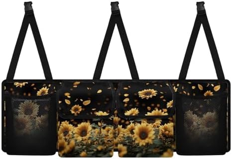 Sunflower Car Trunk Organizer Hanging Car Back Seat Storage Bag with 4 Large Pockets Multipurpose Collapsible Storage Bag Automotive Interior Accessories