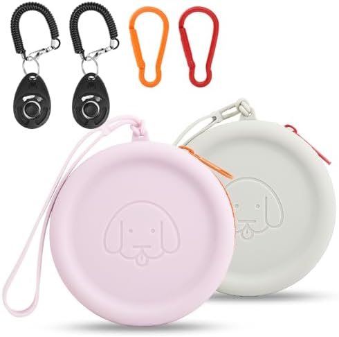 WALLFID Silicone Dog Treat Pouch Small Bag,2PCS Pet Walking Bag for Dog and Cat,Pocket Size,Easy to Clean,Odorless,Zipper Design,Moisture-Proof,Travel Walking Bag,Portable Training Bag. (Gray&Purple)