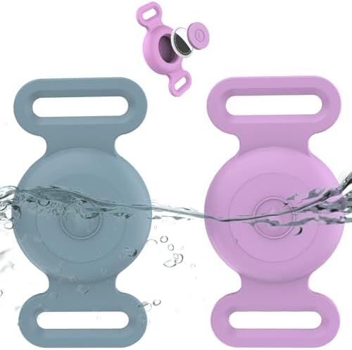 Waterproof Dog Collar with Airtag (1st & 2nd Gen) Holder, 2 Pack | Lightweight Silicone Hidden AirTag Holder for Dog Collar, Anti-Lost AirTag Case for Pet Cat Dog (Light Blue & Purple)