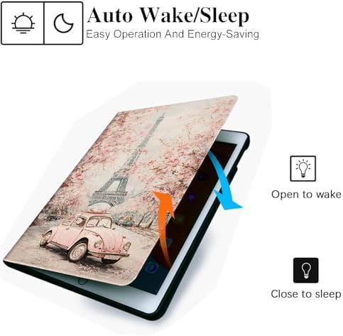 for Microsoft Surface Pro 7 Plus,Surface Pro 7/6/5/4 12.3" Tablet Case,Auto Wake/Sleep,Adjustable Stand Protective Cover - Paris Cherry Blossom Eiffel Tower
