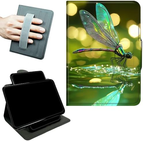 Rotating Handle Case for Samsung Galaxy Tab A7 Lite 2021 8.7", 360 Degree Swivel Kickstand with Magnetic Closure Shockproof Leather Protective Cover for Women Men, Green Dragonfly