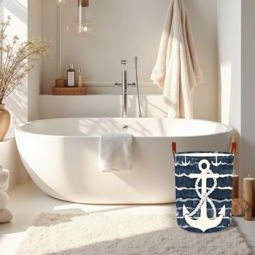 Laundry Basket 15.7x19.7 in Nautical Anchor Hamper for Bedroom