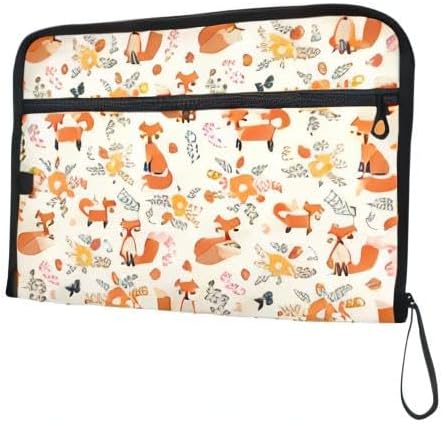 13 Pocket Zipper Expanding File Folder A4 Cartoon Fox Animal | Accordion File Organizer with Front Pouch A4 Letter Size Portable Folders for Documents Receipt School Office Supplies
