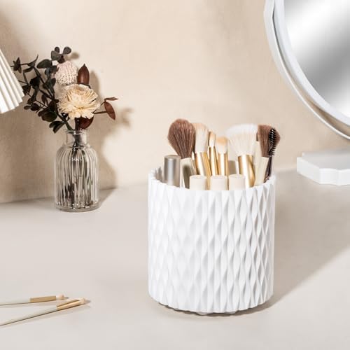 360 Rotating Makeup Brush Holder Make Up Brushes Organizer, Ripple White